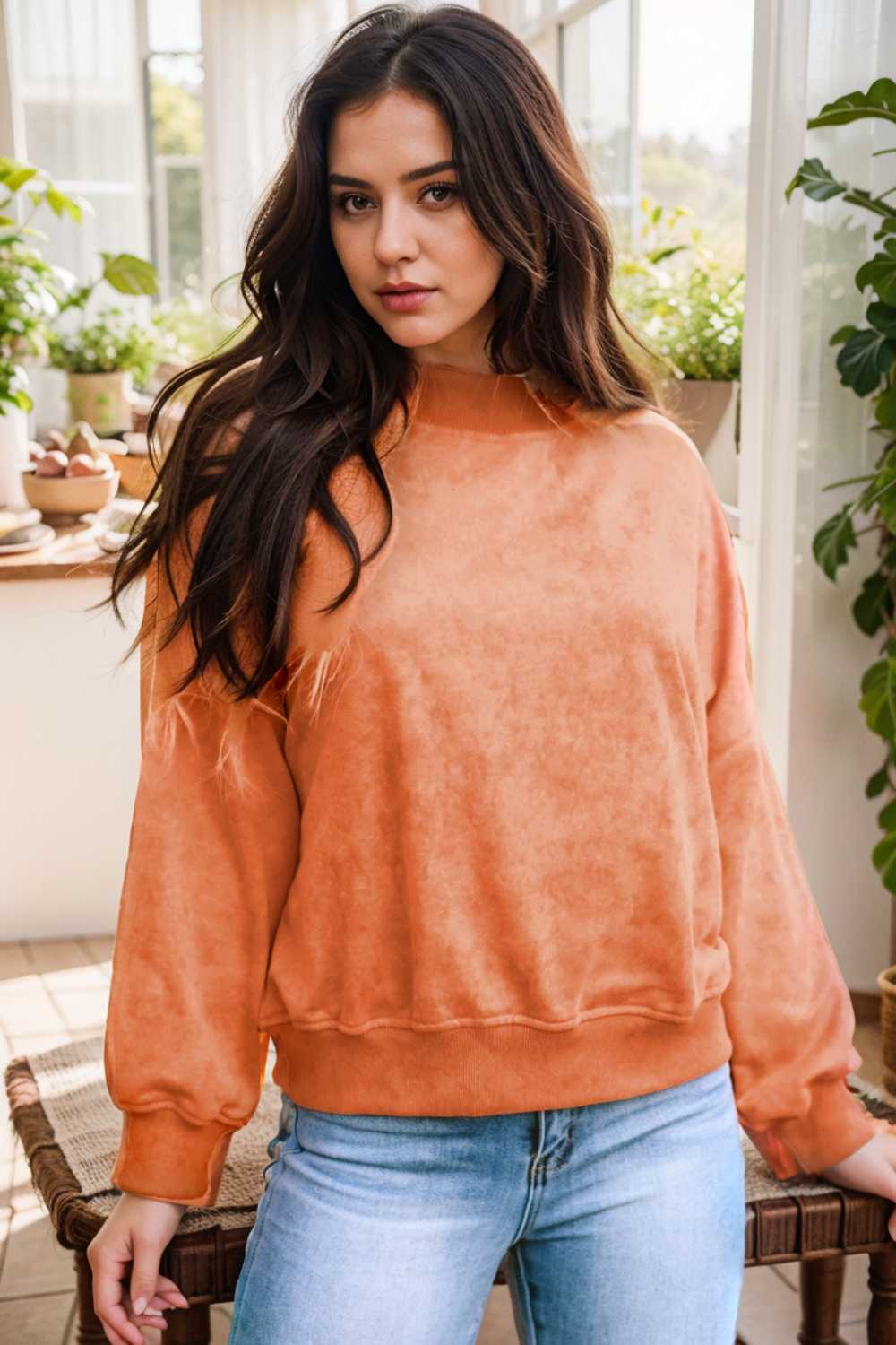 oversized crewneck pullover workout long sleeve hoodie