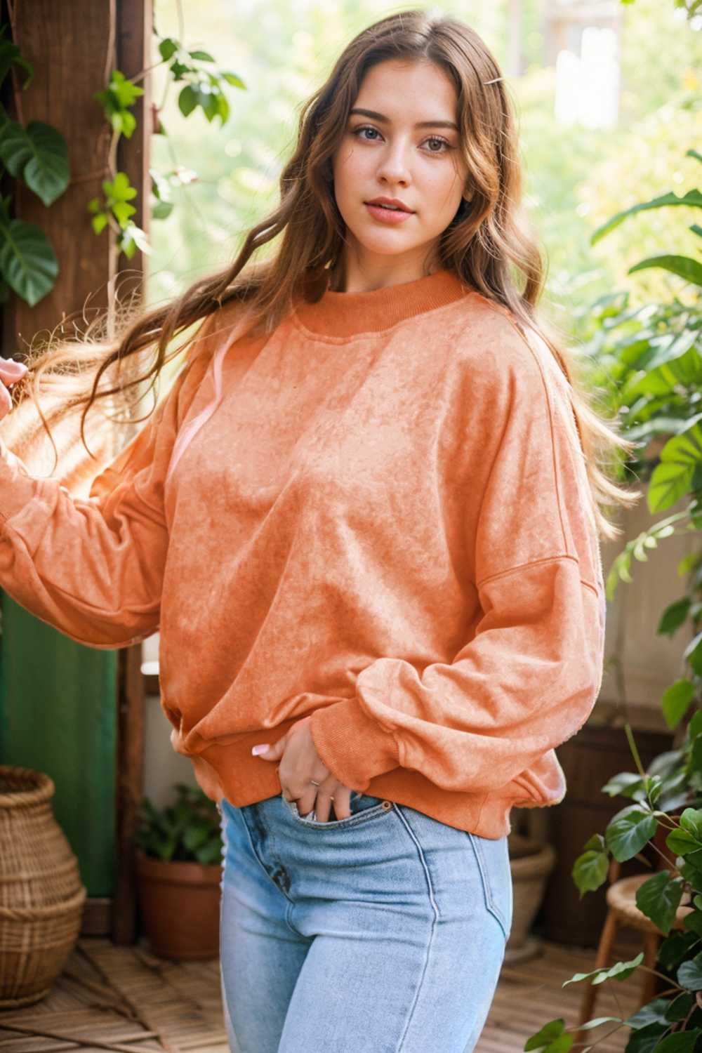 oversized crewneck pullover workout long sleeve hoodie
