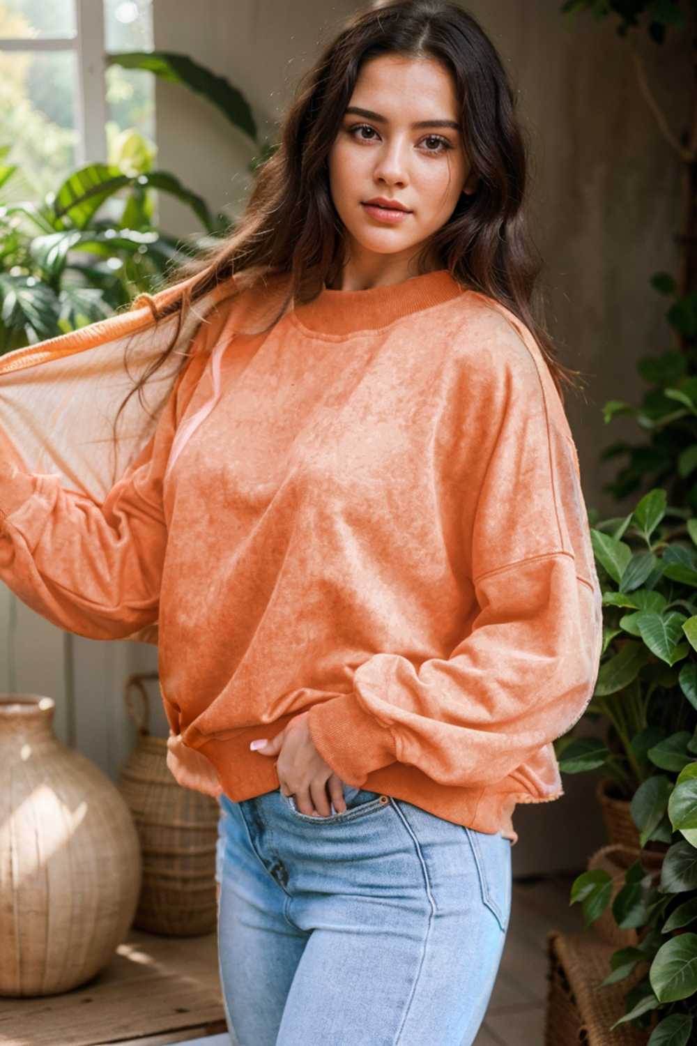 oversized crewneck pullover workout long sleeve hoodie