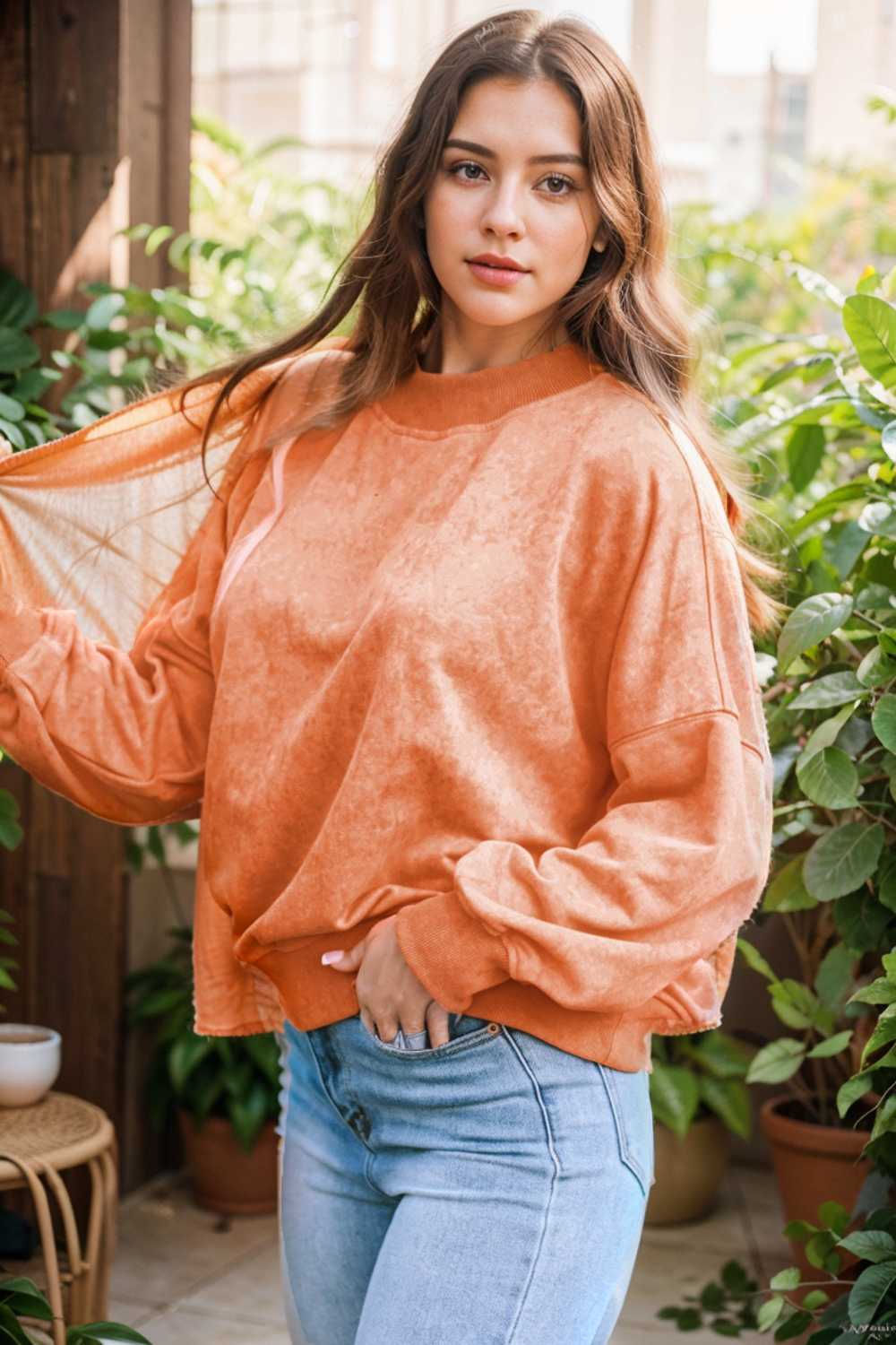 oversized crewneck pullover workout long sleeve hoodie
