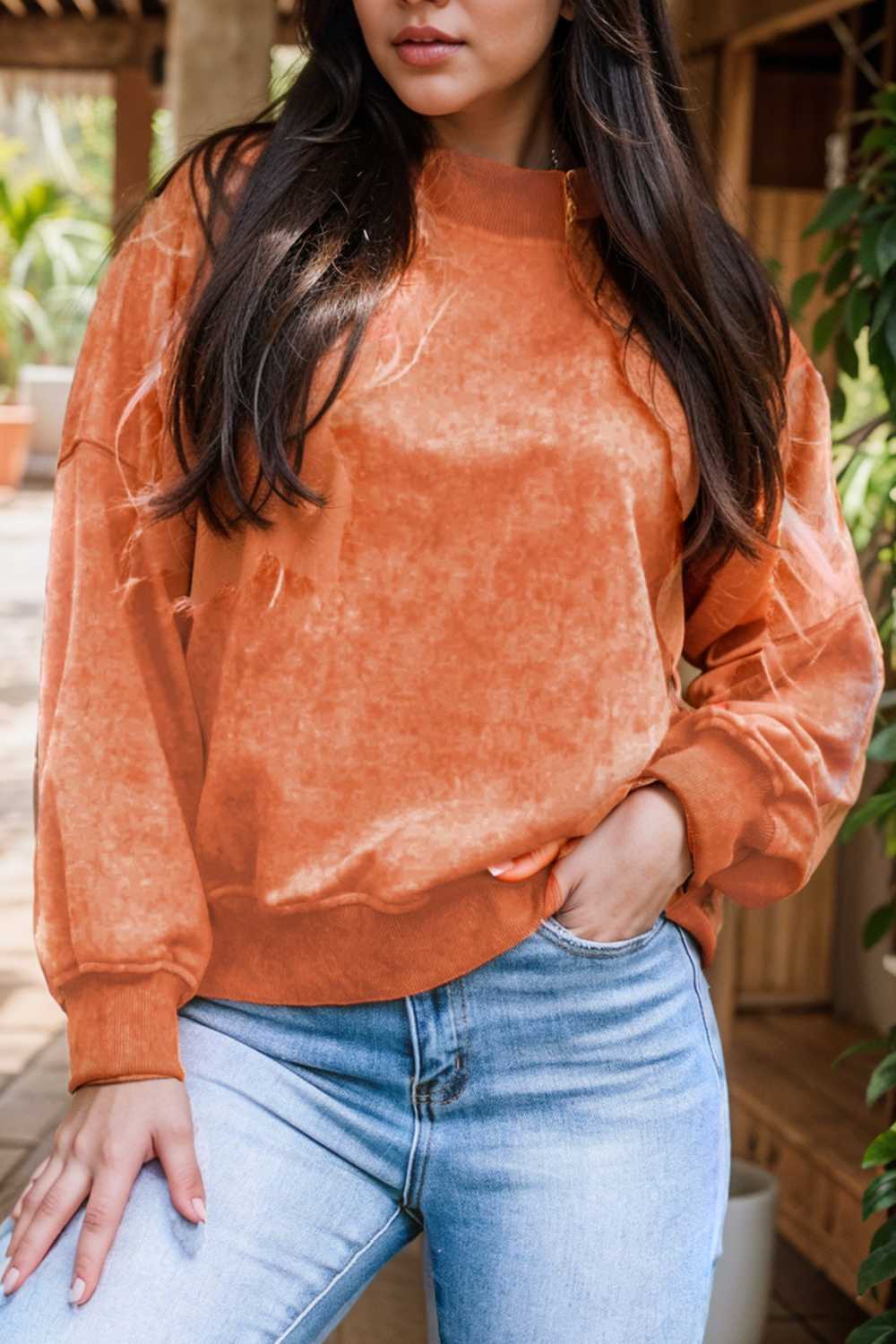 oversized crewneck pullover workout long sleeve hoodie