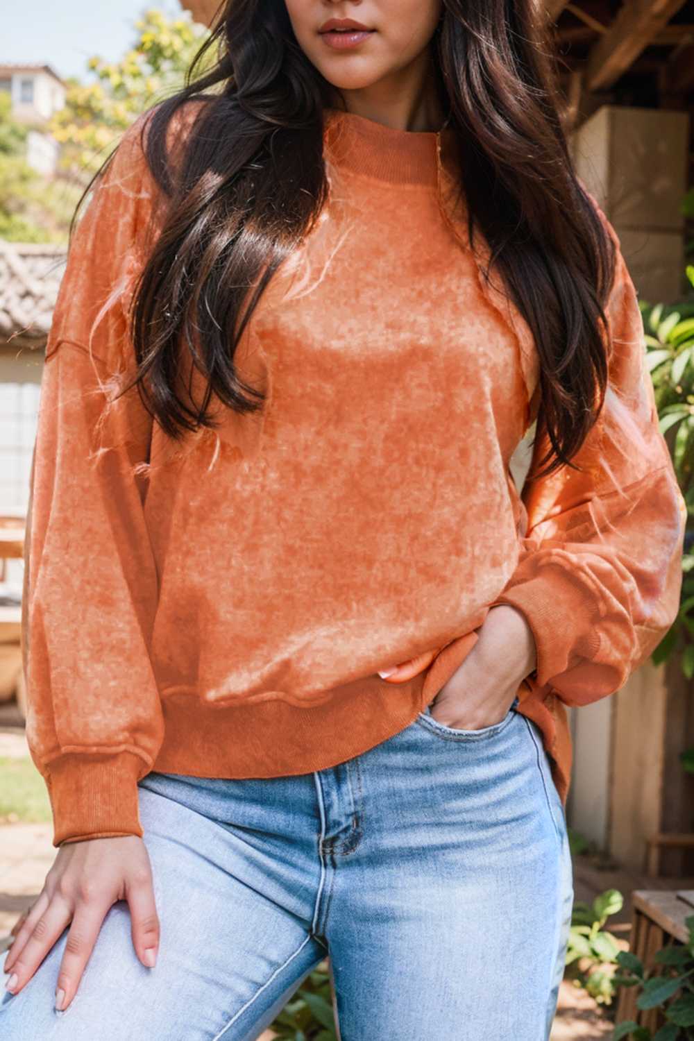 oversized crewneck pullover workout long sleeve hoodie