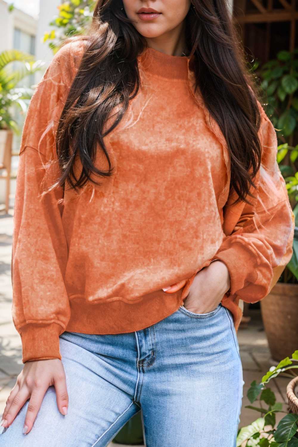oversized crewneck pullover workout long sleeve hoodie