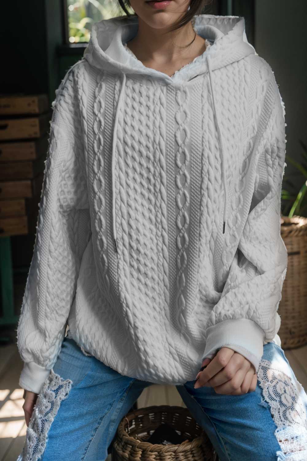 plus size casual hoodie women s plus solid ribbed long sleeve slight stretch hoodie drawstring sweatshirt