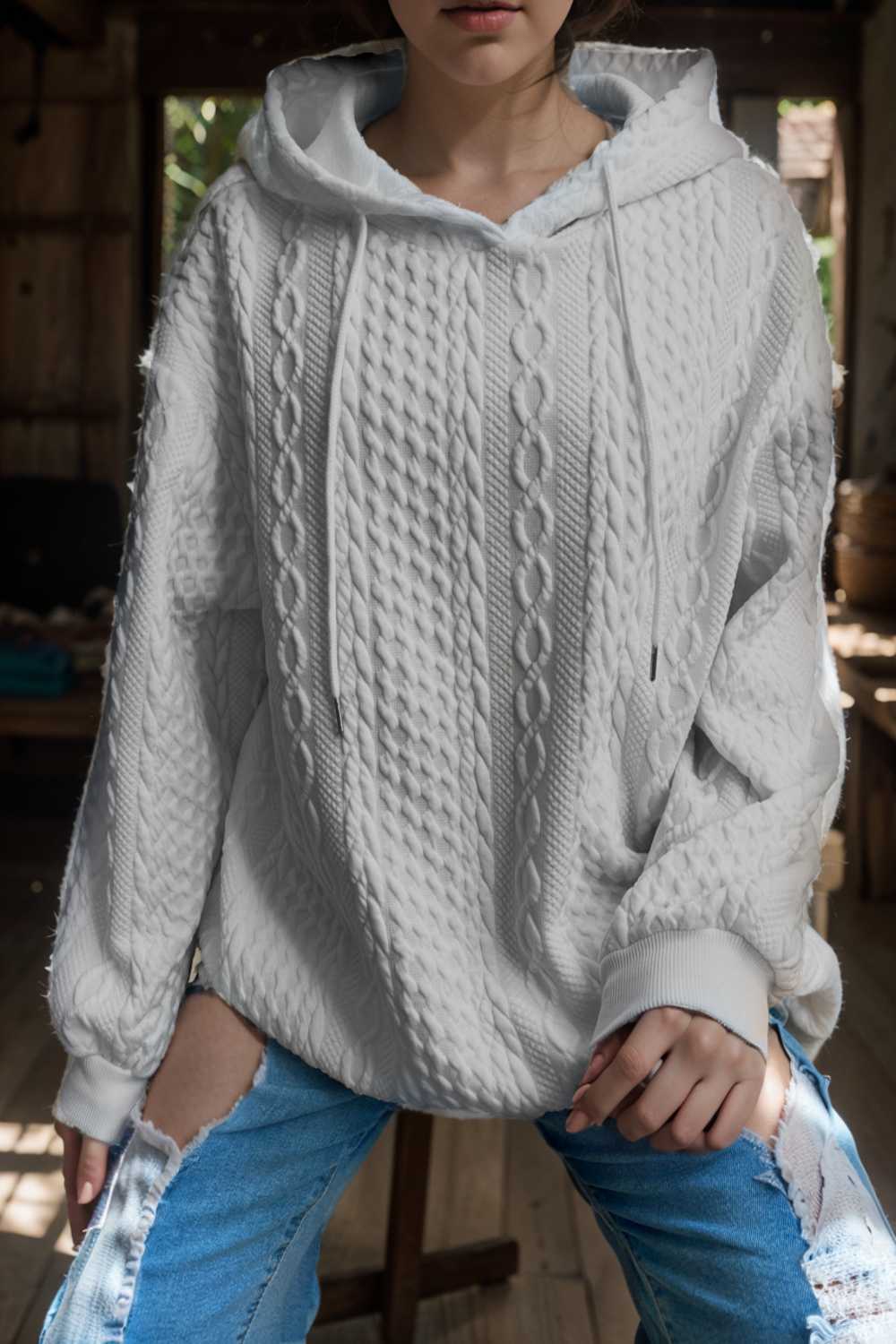 plus size casual hoodie women s plus solid ribbed long sleeve slight stretch hoodie drawstring sweatshirt