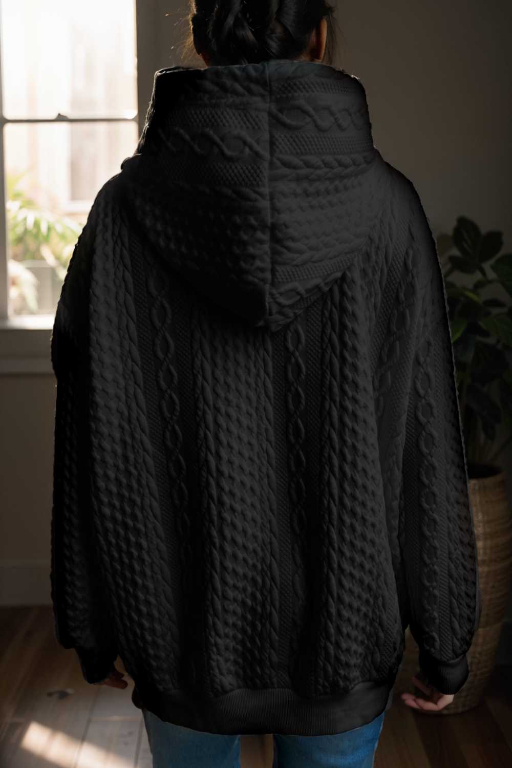plus size casual hoodie women s plus solid ribbed long sleeve slight stretch hoodie drawstring sweatshirt