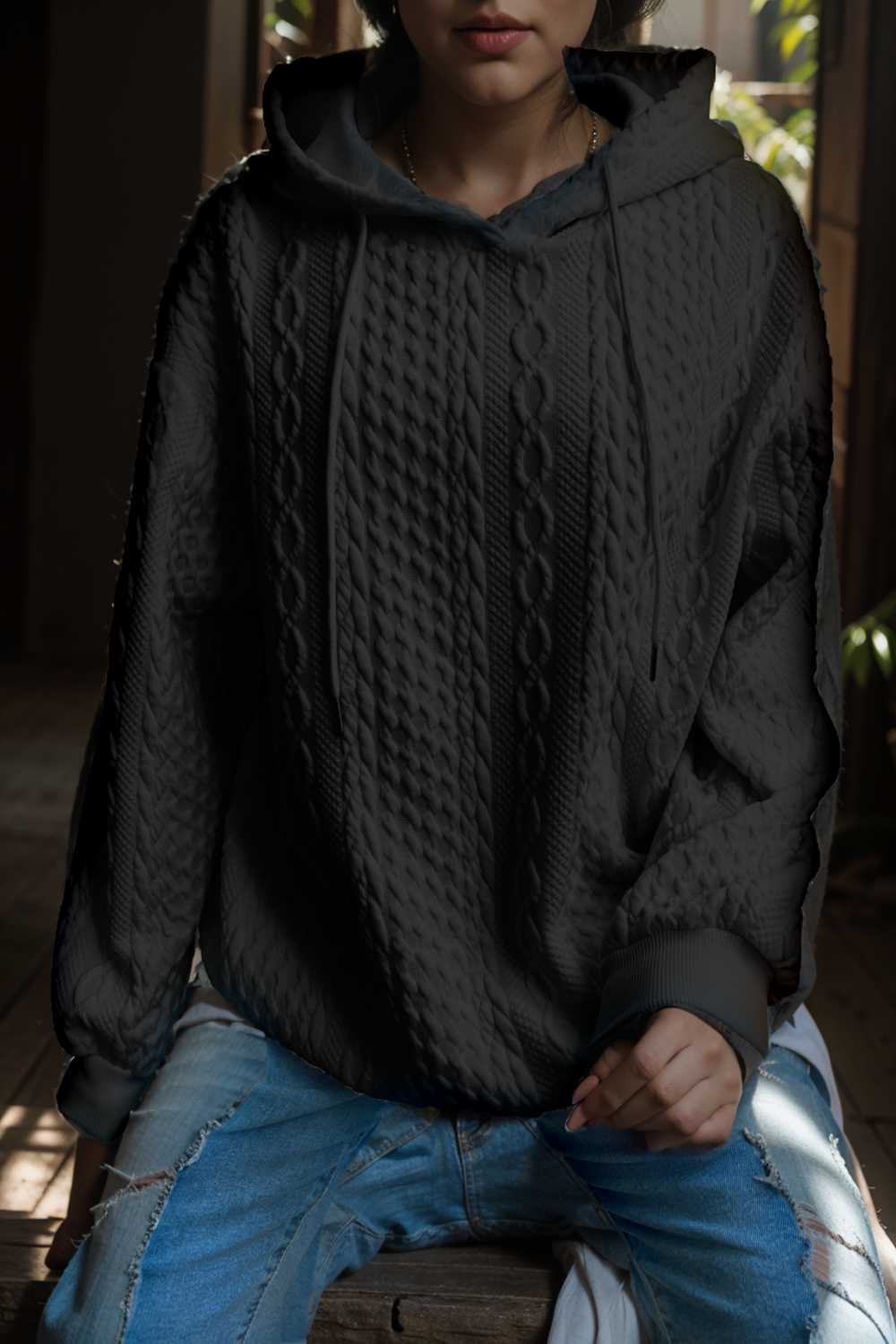 plus size casual hoodie women s plus solid ribbed long sleeve slight stretch hoodie drawstring sweatshirt