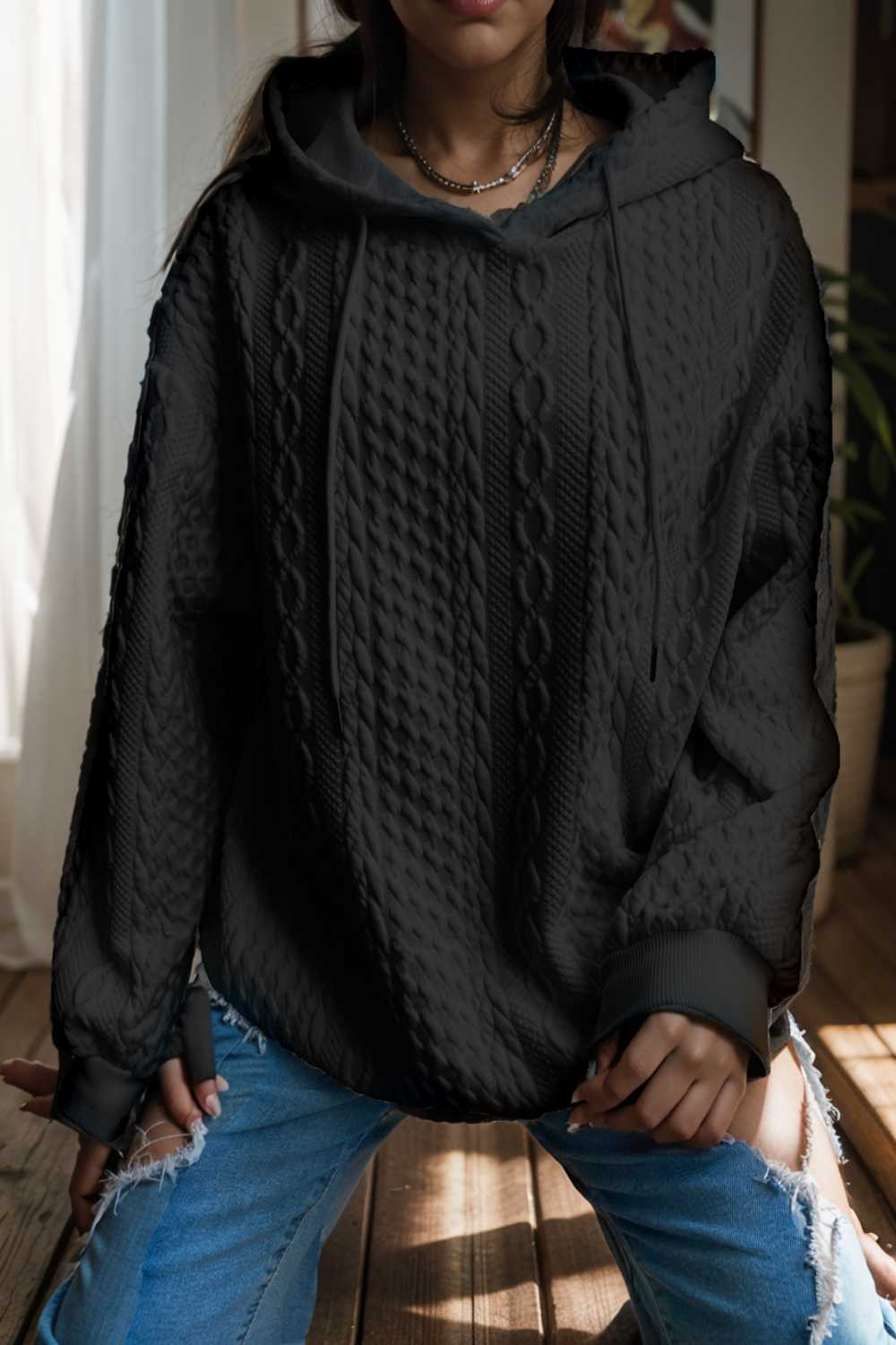 plus size casual hoodie women s plus solid ribbed long sleeve slight stretch hoodie drawstring sweatshirt
