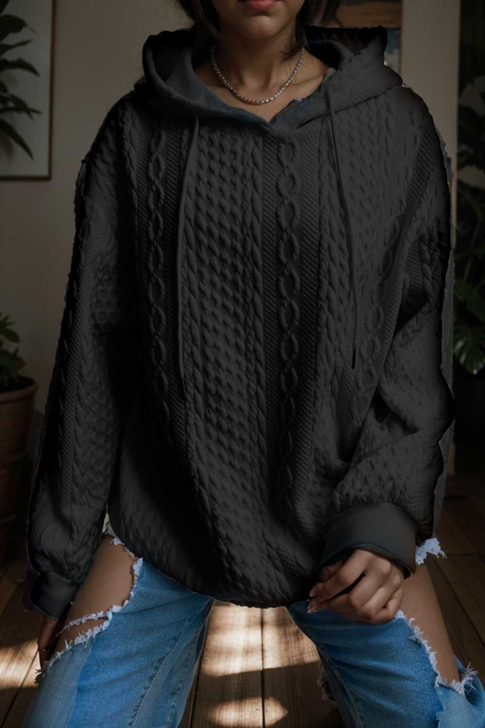 plus size casual hoodie women s plus solid ribbed long sleeve slight stretch hoodie drawstring sweatshirt