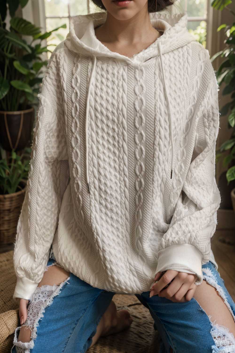 plus size casual hoodie women s plus solid ribbed long sleeve slight stretch hoodie drawstring sweatshirt