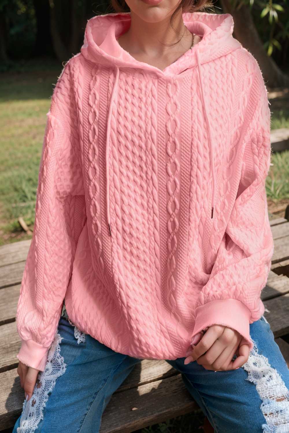 plus size casual hoodie women s plus solid ribbed long sleeve slight stretch hoodie drawstring sweatshirt