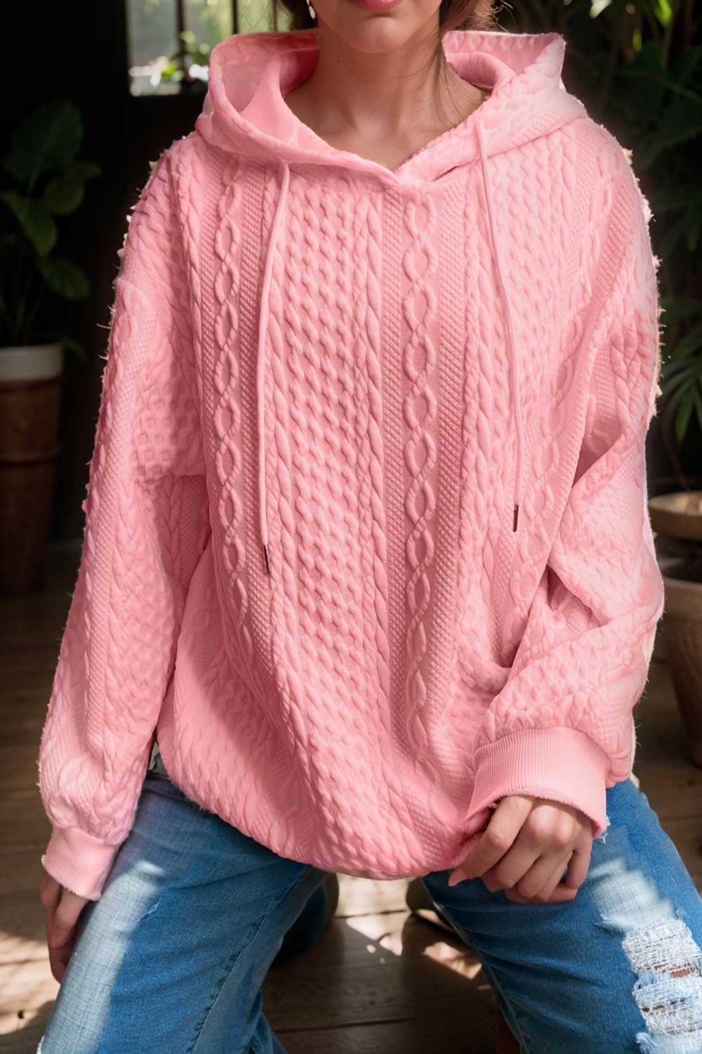 plus size casual hoodie women s plus solid ribbed long sleeve slight stretch hoodie drawstring sweatshirt