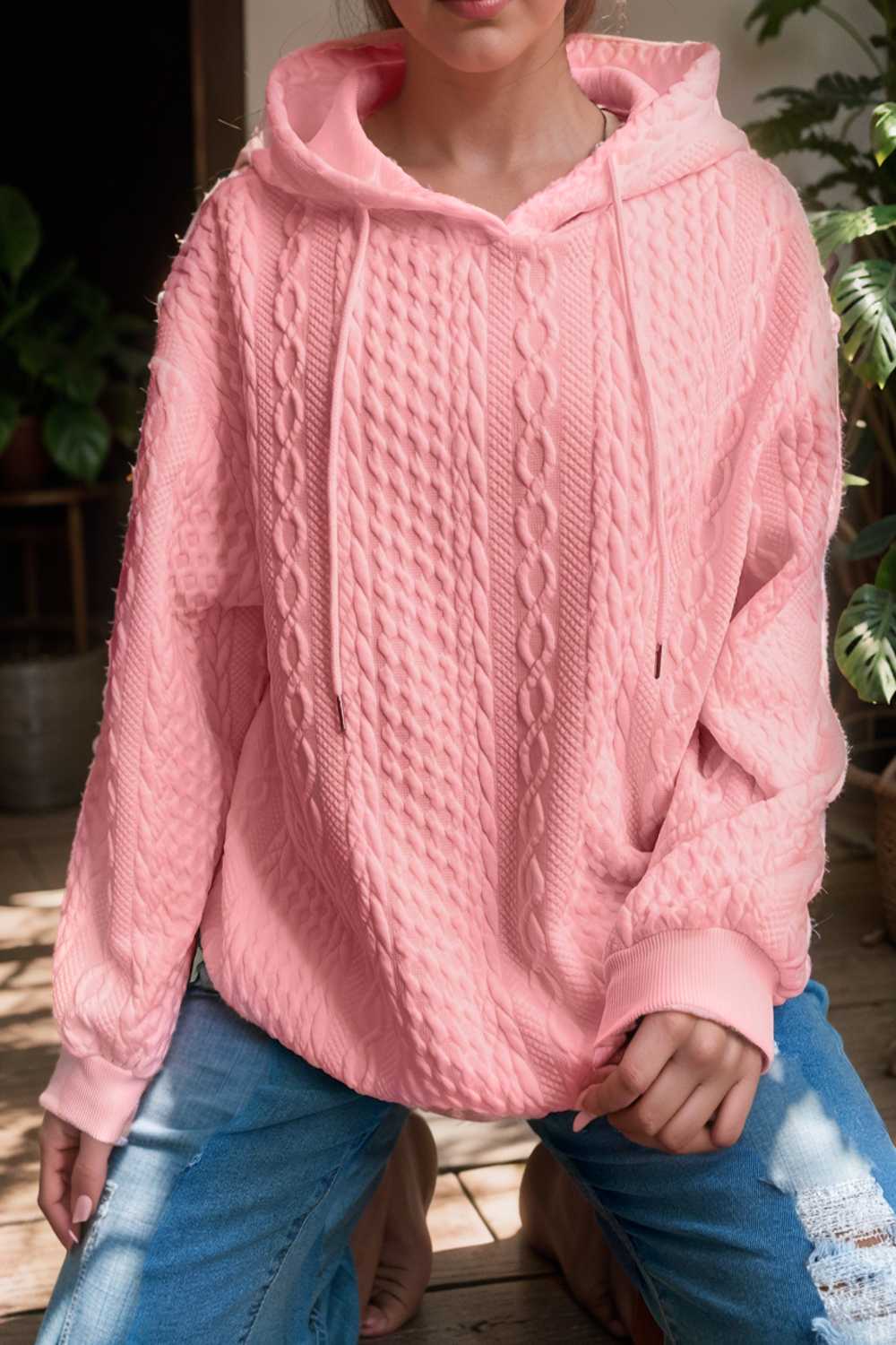 plus size casual hoodie women s plus solid ribbed long sleeve slight stretch hoodie drawstring sweatshirt