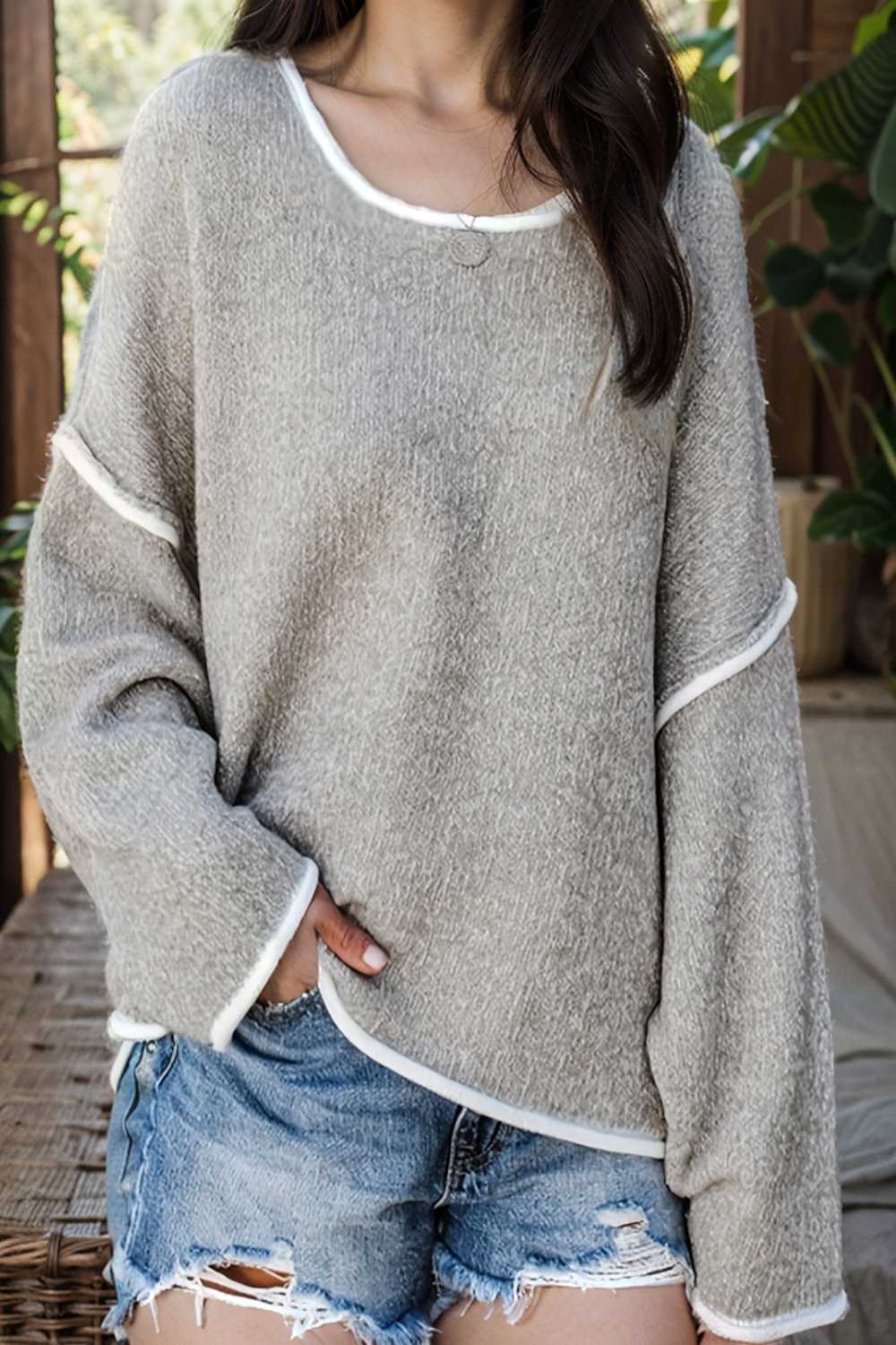 plus size casual sweater women s plus solid long sleeve round neck slight stretch loose sweater