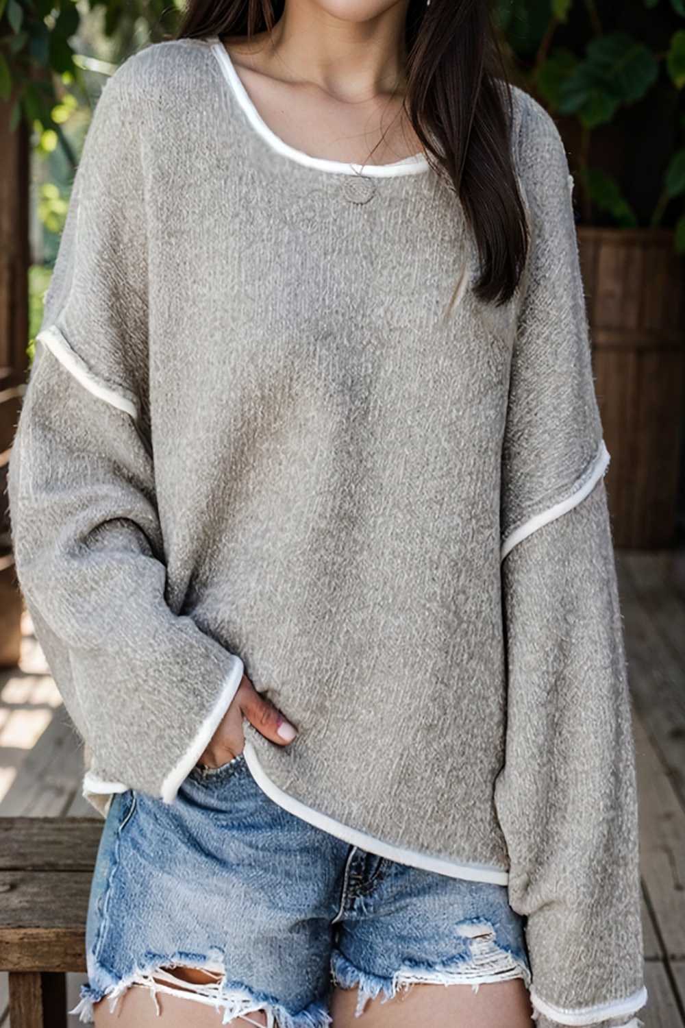 plus size casual sweater women s plus solid long sleeve round neck slight stretch loose sweater