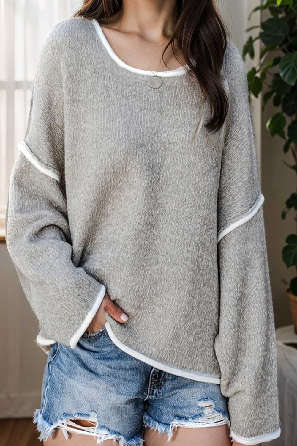 plus size casual sweater women s plus solid long sleeve round neck slight stretch loose sweater