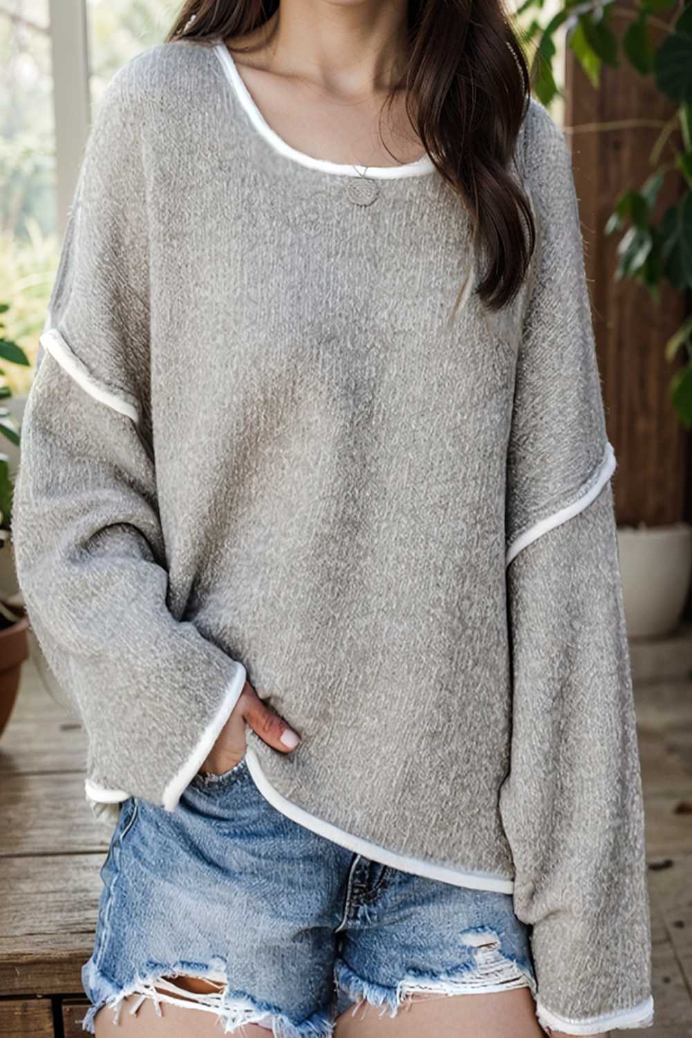 plus size casual sweater women s plus solid long sleeve round neck slight stretch loose sweater