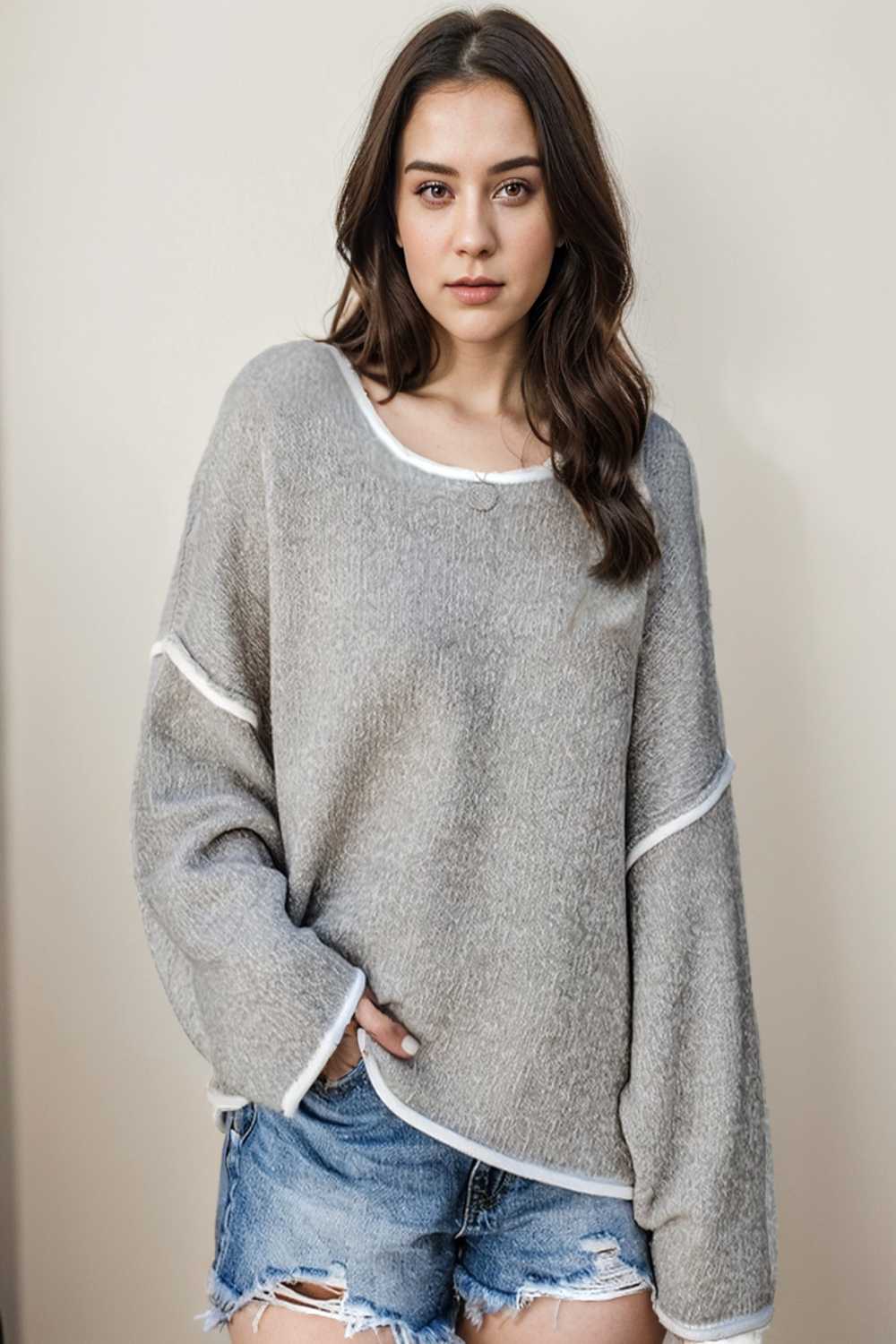 plus size casual sweater women s plus solid long sleeve round neck slight stretch loose sweater