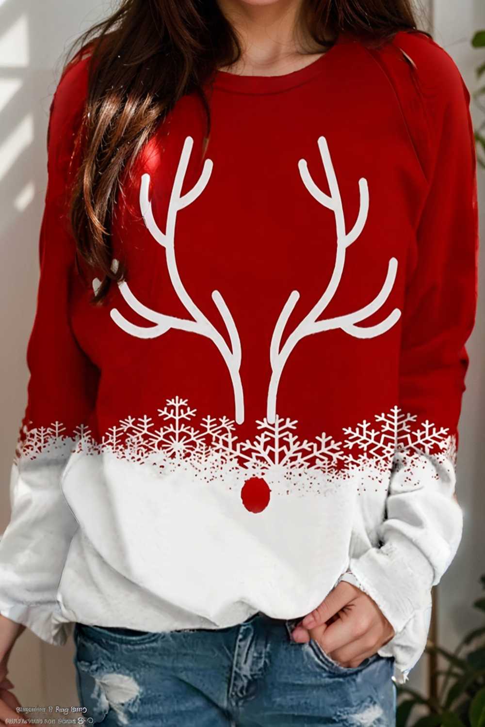 plus size christmas casual sweatshirt women s plus snowflake antler print long sleeve round neck medium stretch pullover top