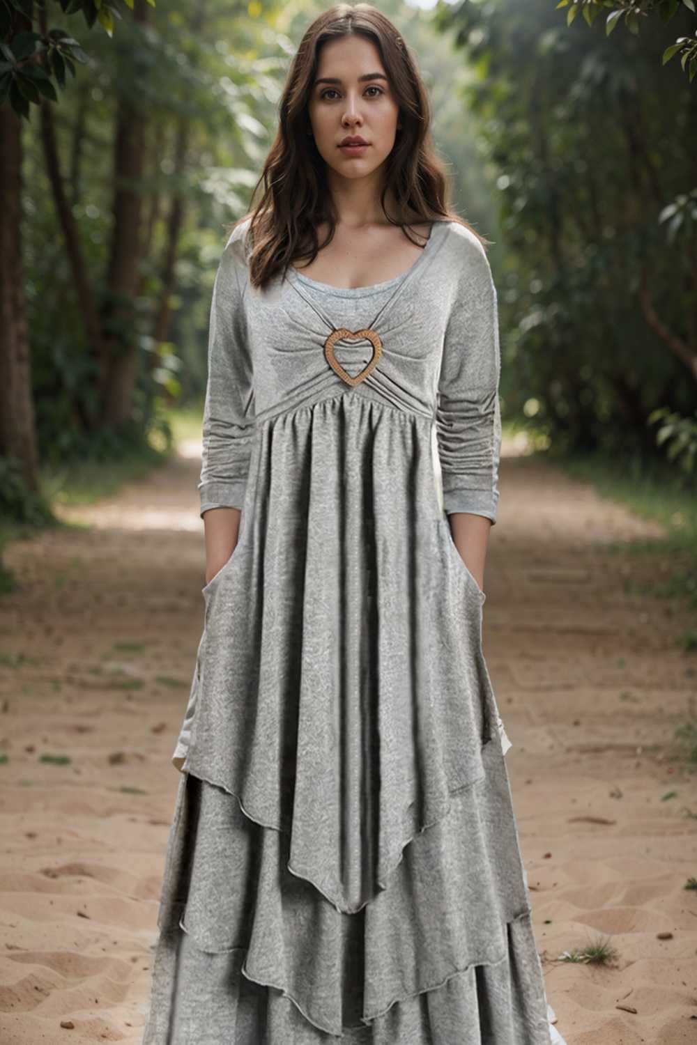 plus size elegant dress women s plus plain long sleeve layered heart ring decor round neck maxi dress