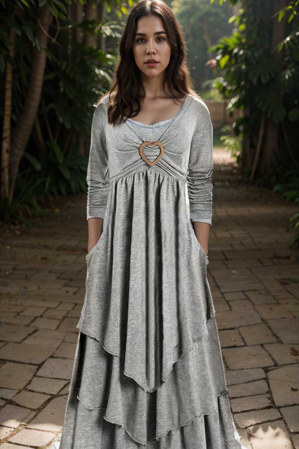 plus size elegant dress women s plus plain long sleeve layered heart ring decor round neck maxi dress
