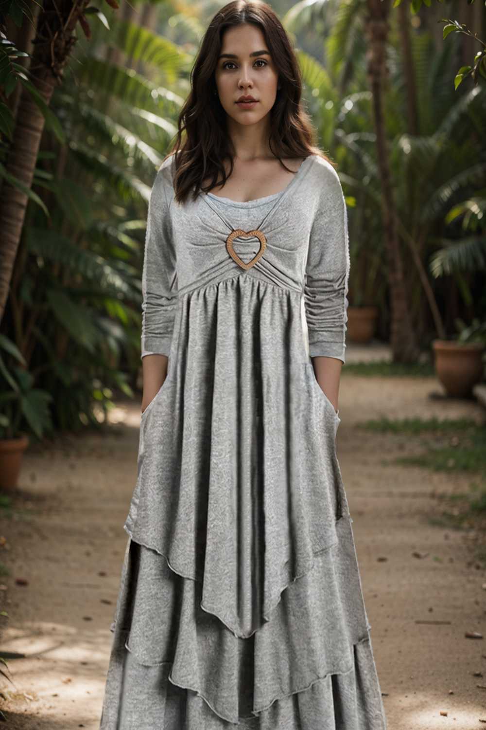 plus size elegant dress women s plus plain long sleeve layered heart ring decor round neck maxi dress
