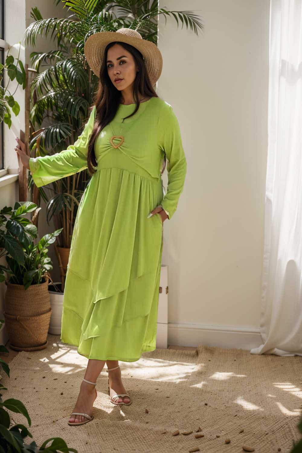 plus size elegant dress women s plus plain long sleeve layered heart ring decor round neck maxi dress