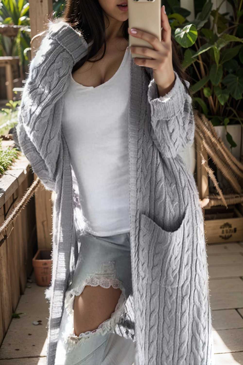 pocket twist long sweater cardigan
