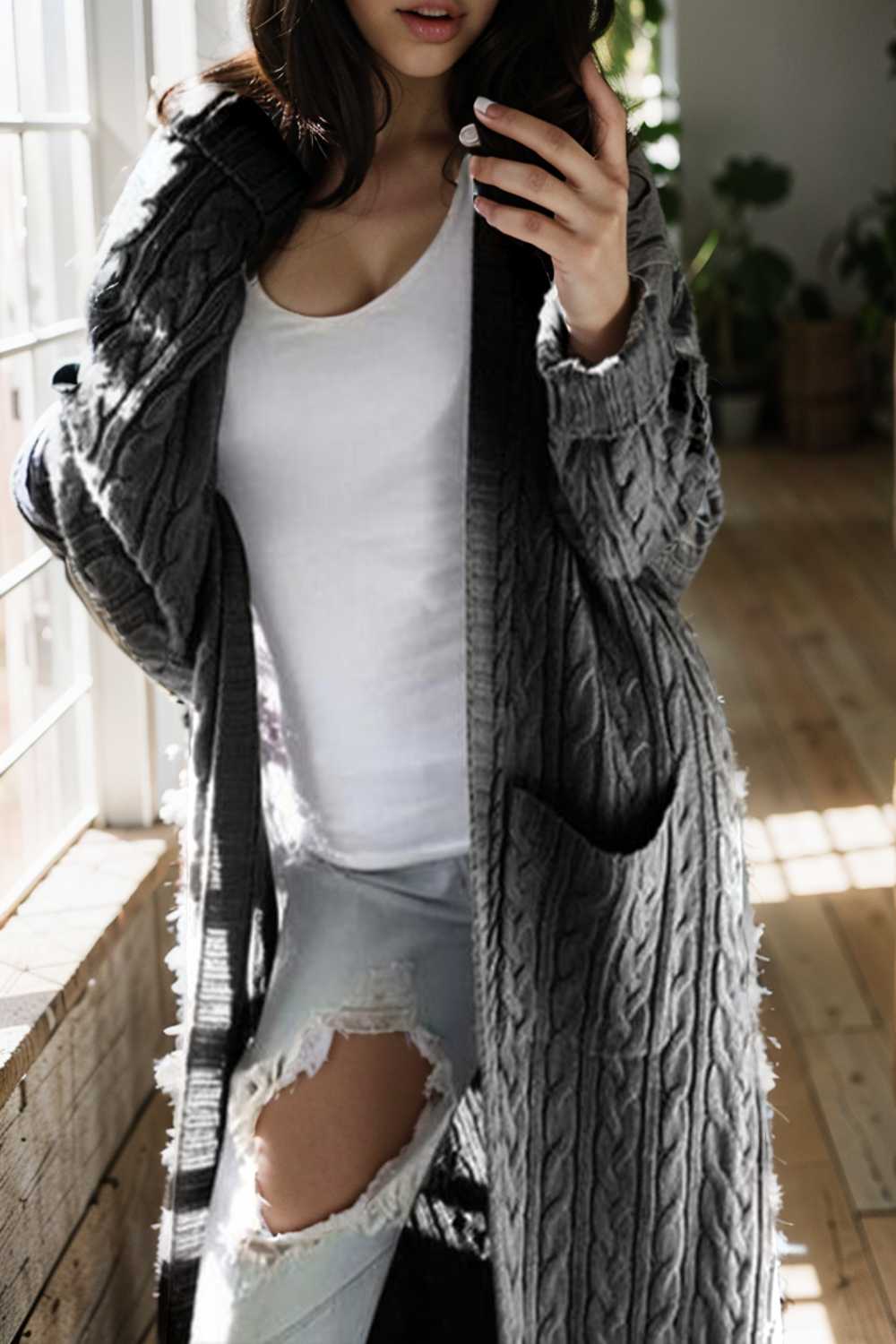 pocket twist long sweater cardigan