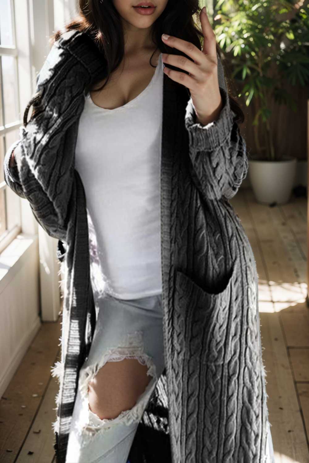pocket twist long sweater cardigan