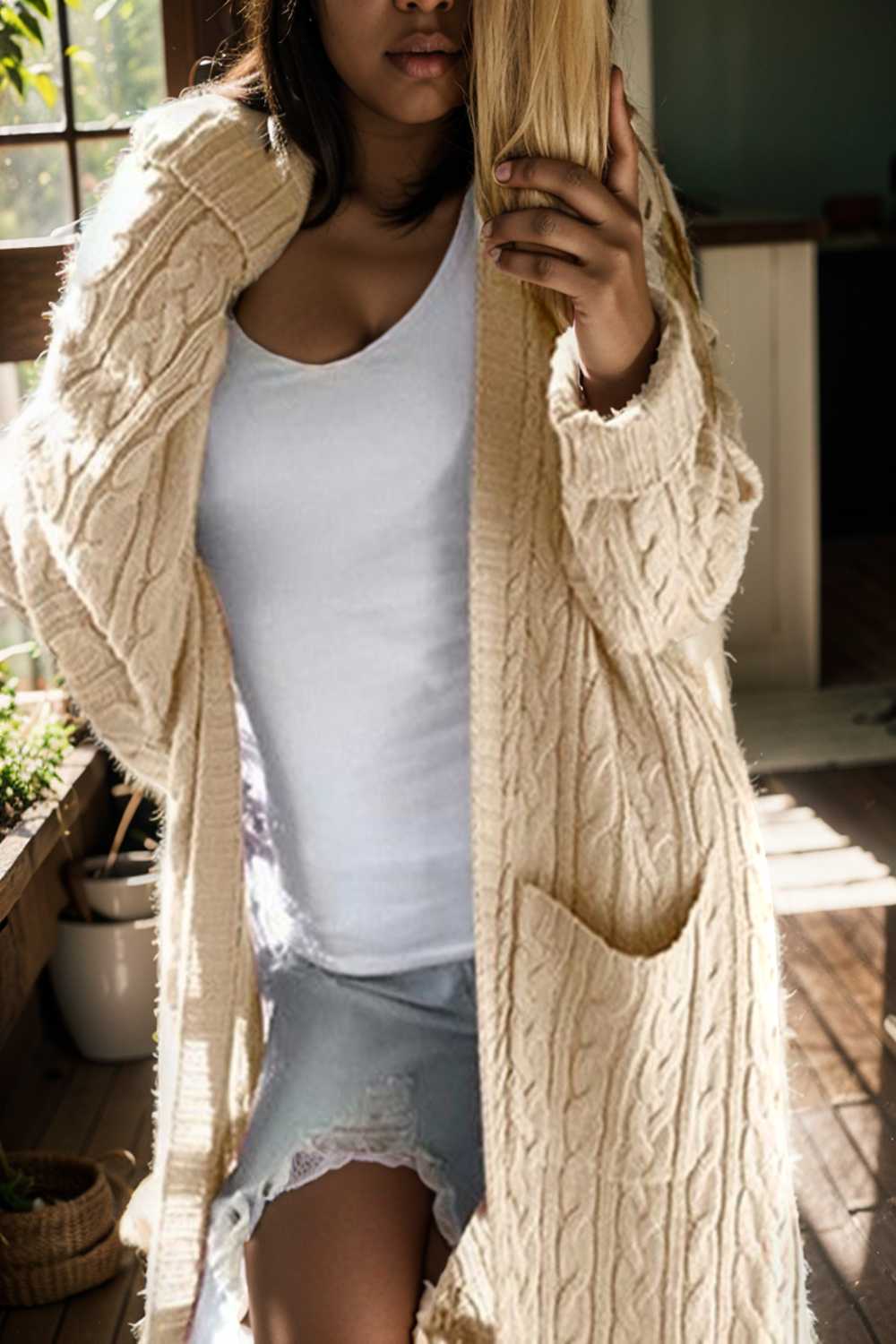 pocket twist long sweater cardigan