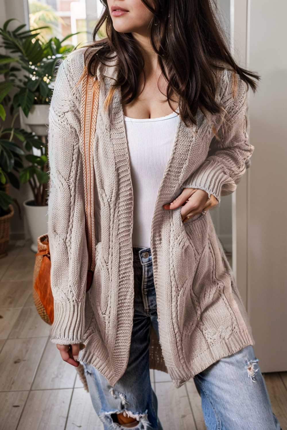 pocket twist long sweater cardigan