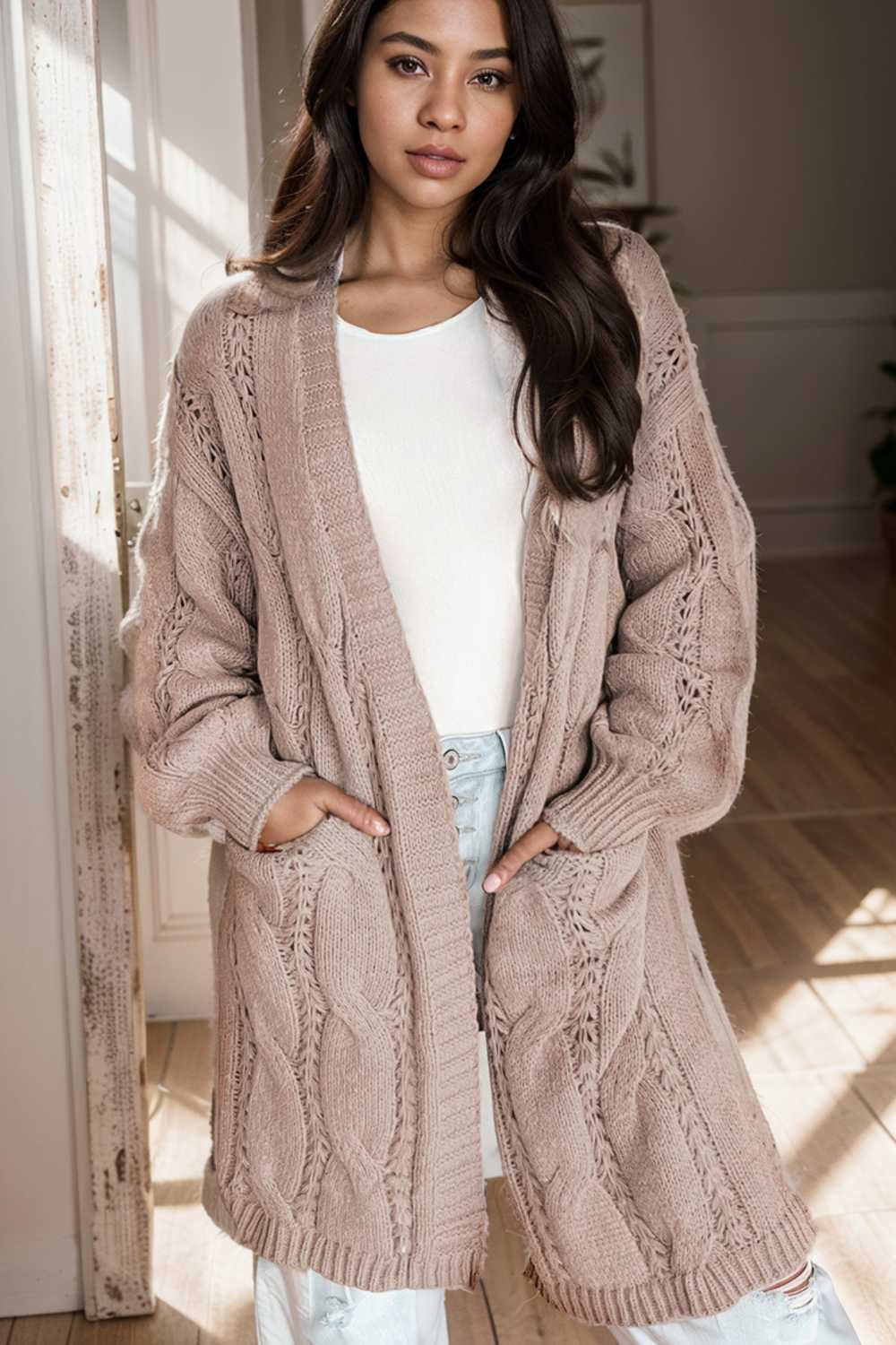pocket twist long sweater cardigan