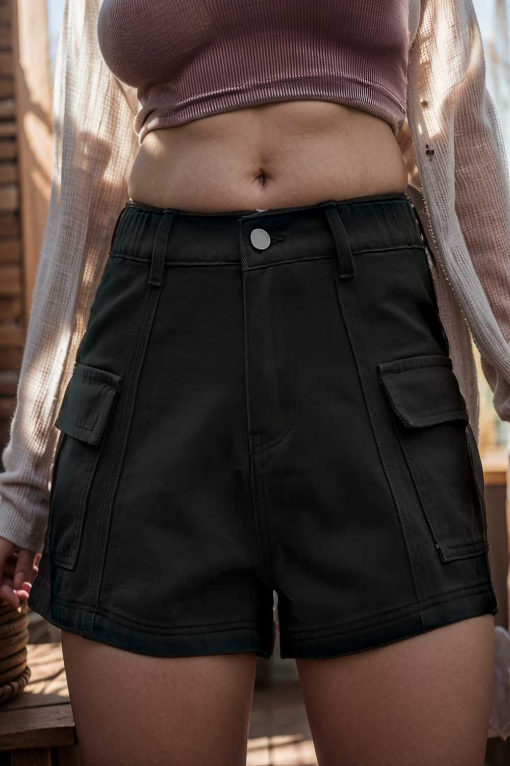 sexy button pocket denim cargo pants