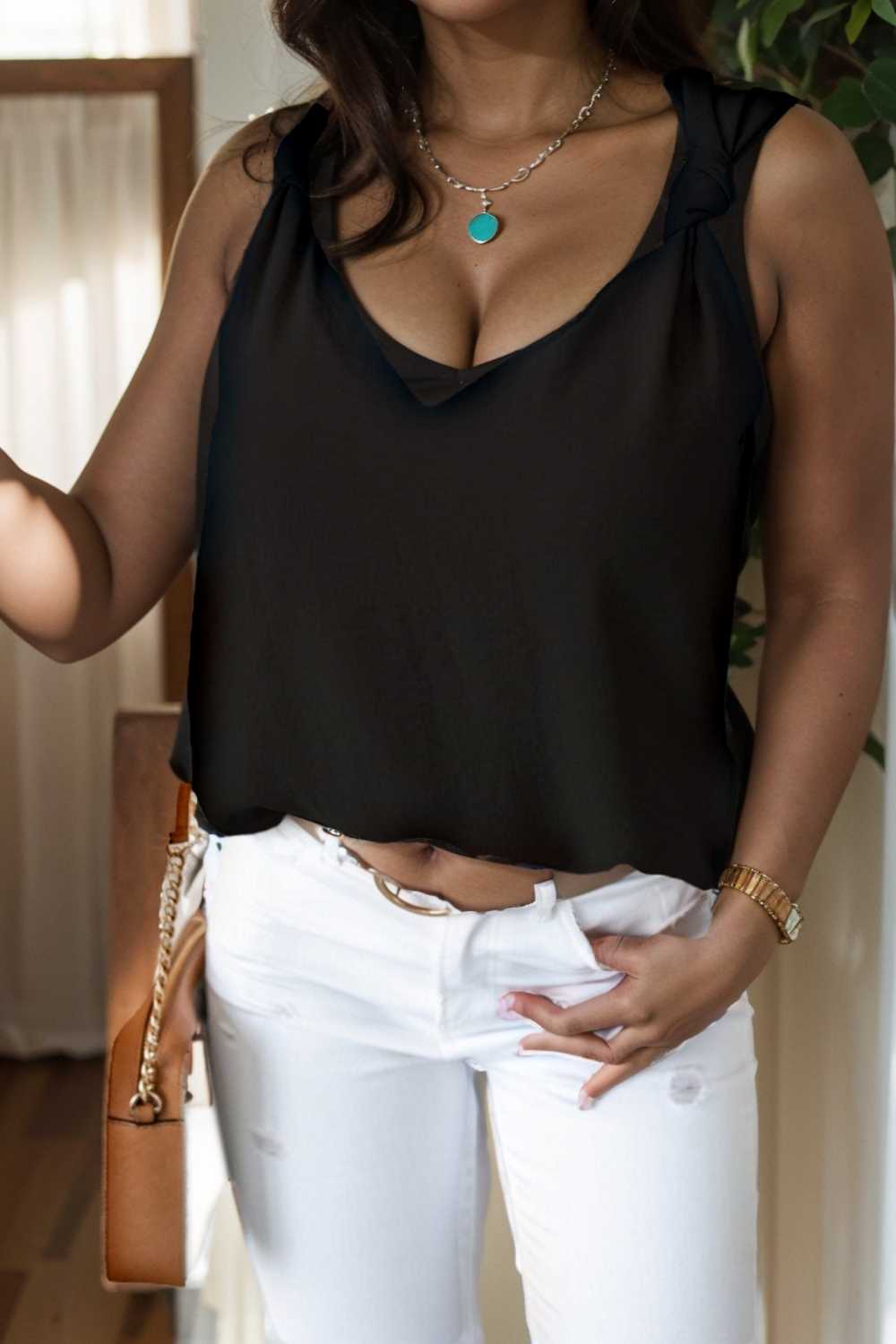 silk satin v neck casual sleeveless camisole tank top