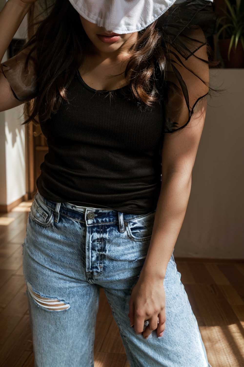 simple round neck pleated short sleeve t shirt circular cap drop shoulder scoop jewel closed