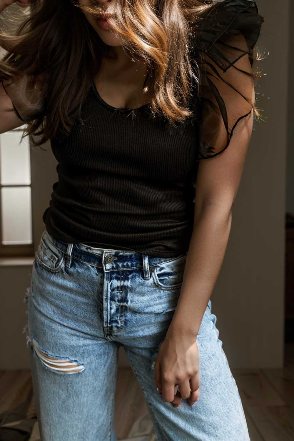 simple round neck pleated short sleeve t shirt circular cap drop shoulder scoop jewel closed