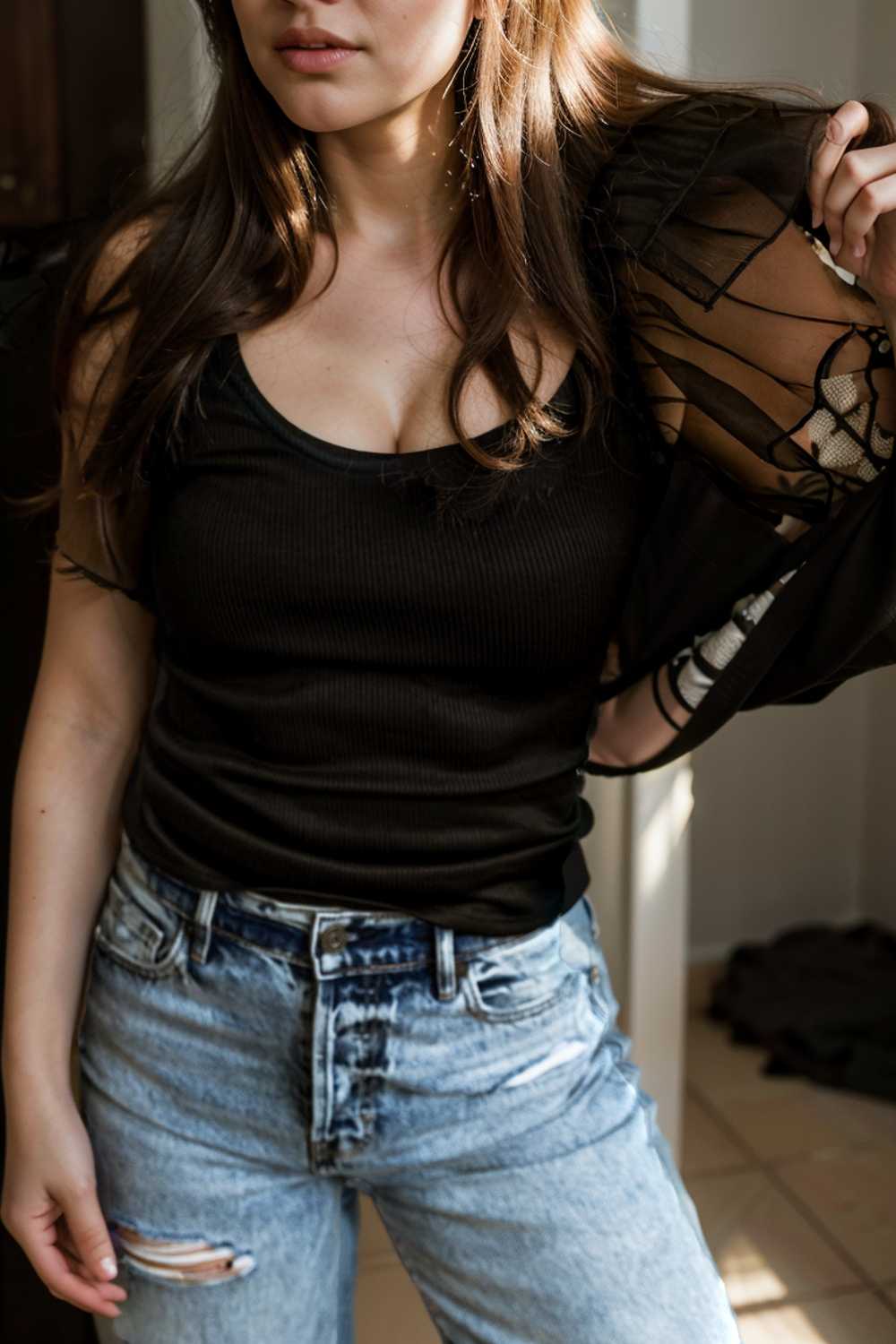 simple round neck pleated short sleeve t shirt circular cap drop shoulder scoop jewel closed