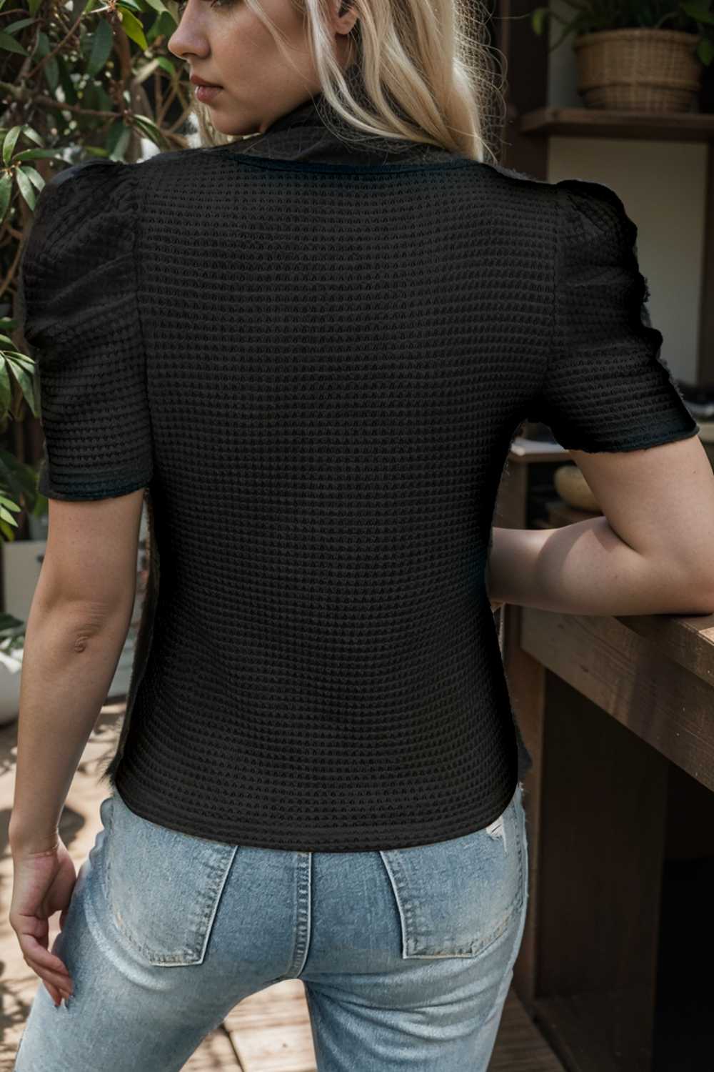 simple round neck pleated short sleeve t shirt circular cap drop shoulder scoop jewel closed