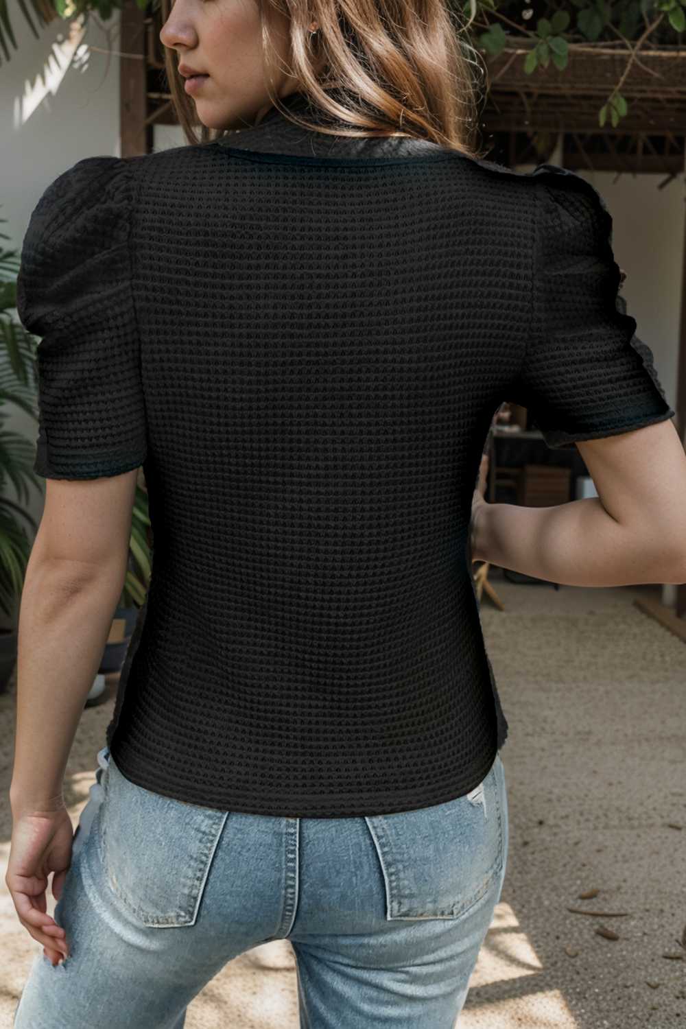 simple round neck pleated short sleeve t shirt circular cap drop shoulder scoop jewel closed