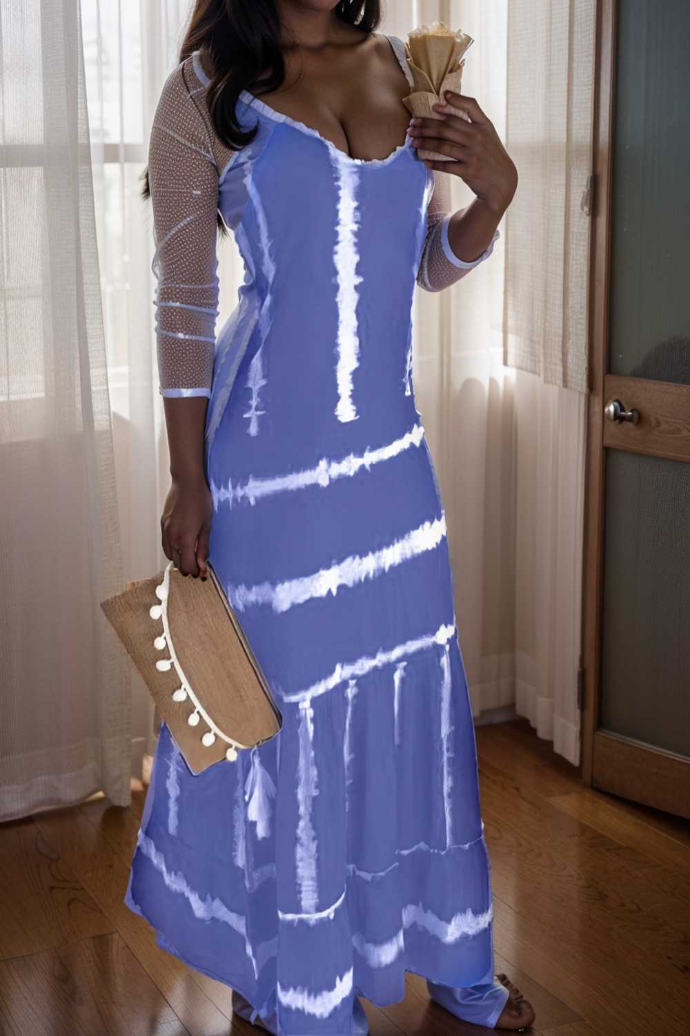 sling stripe print sleeveless fitted dress