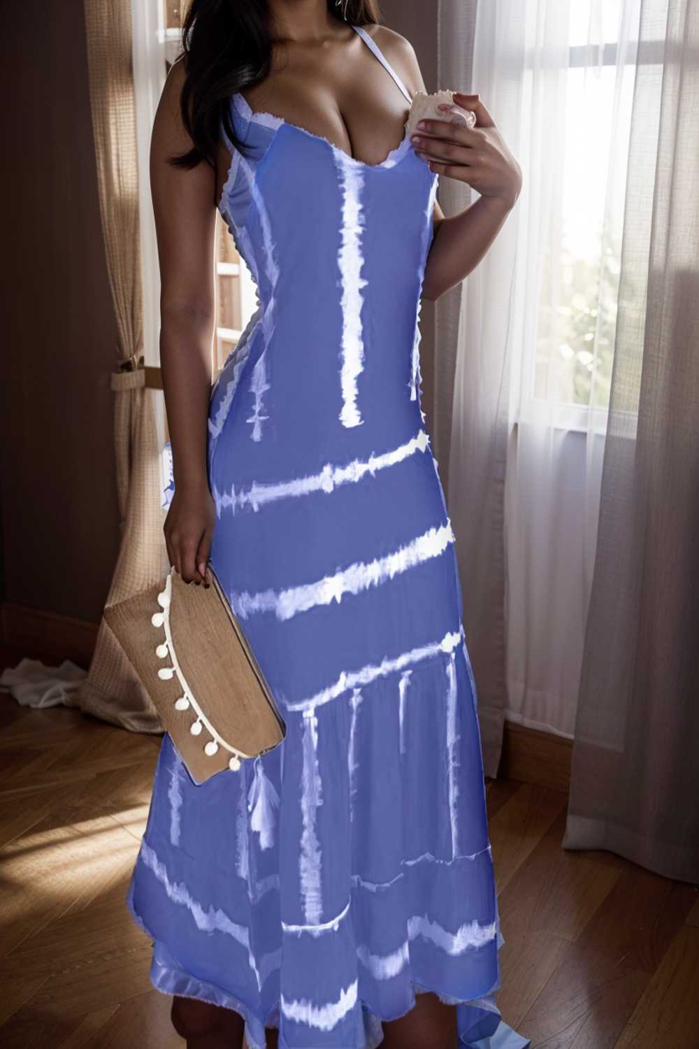 sling stripe print sleeveless fitted dress