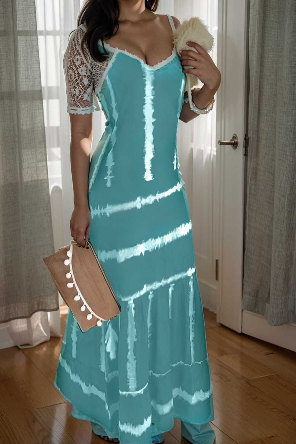 sling stripe print sleeveless fitted dress