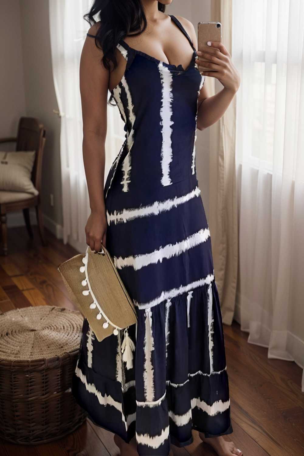 sling stripe print sleeveless fitted dress